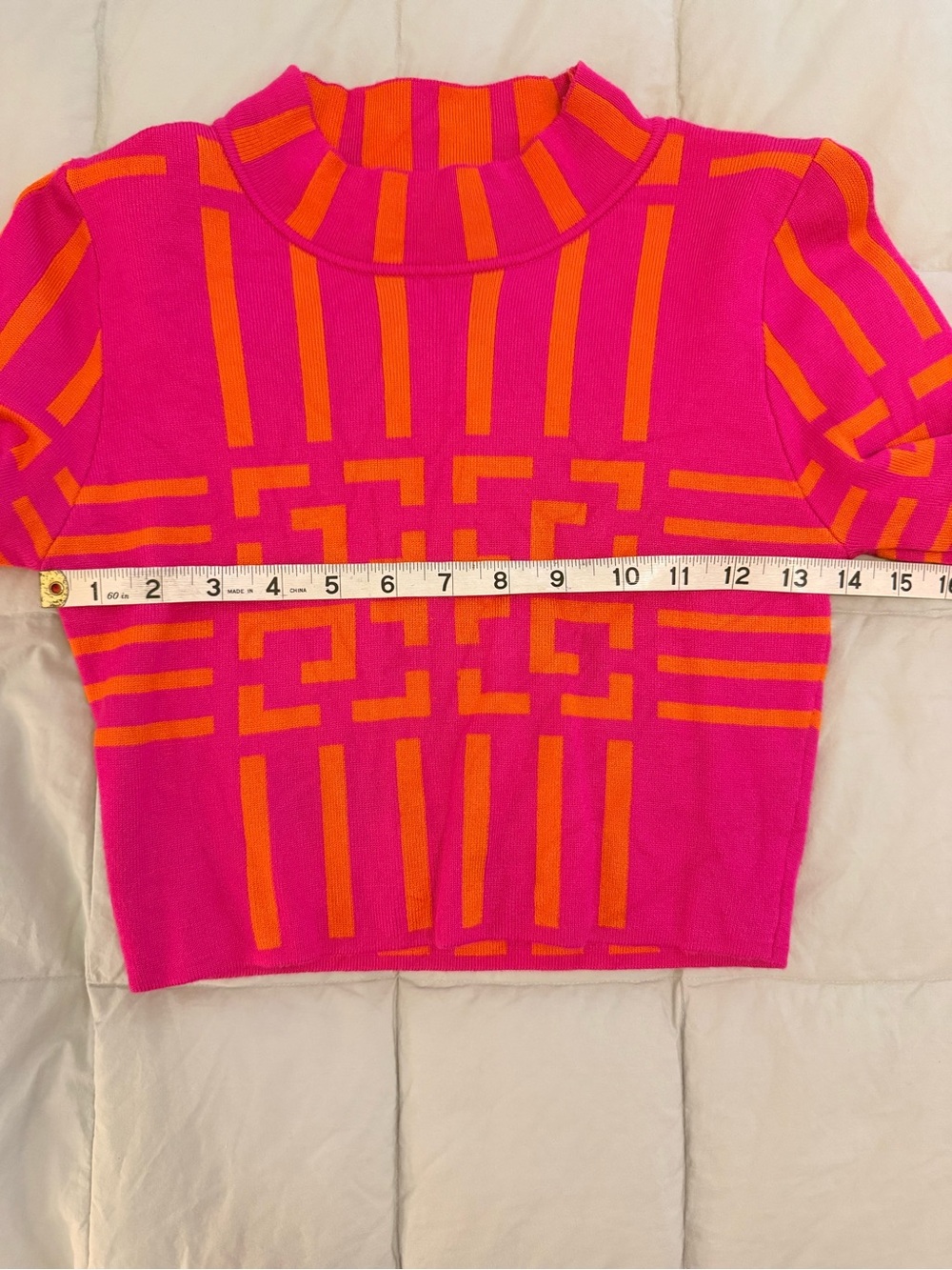 Lizette Collection Geometric Maze Cropped Knit Sweater Pink Orange Size S - Picture 9 of 11